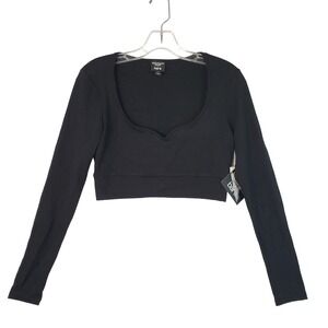 Nicole Williams English x Bar III Womens Small Black Ribbed Long Sleeve Crop Top